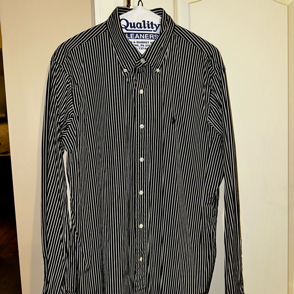 Ralph Lauren Black and White Stripe Casual Button Down Shirt
